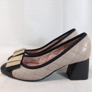 Ferca 81 Italy Leather Heels Shoes Women 39 9 Quilt Pink Black Gold Bow Cap Toe